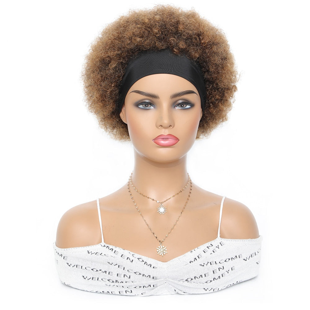 Afro Puff Curly Wig Headband Brazilian Human Hair