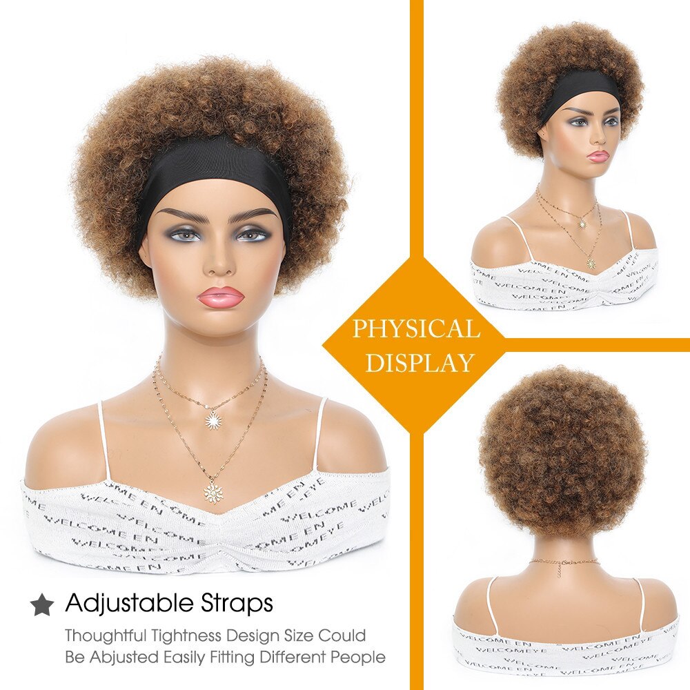 Afro Puff Curly Wig Headband Brazilian Human Hair