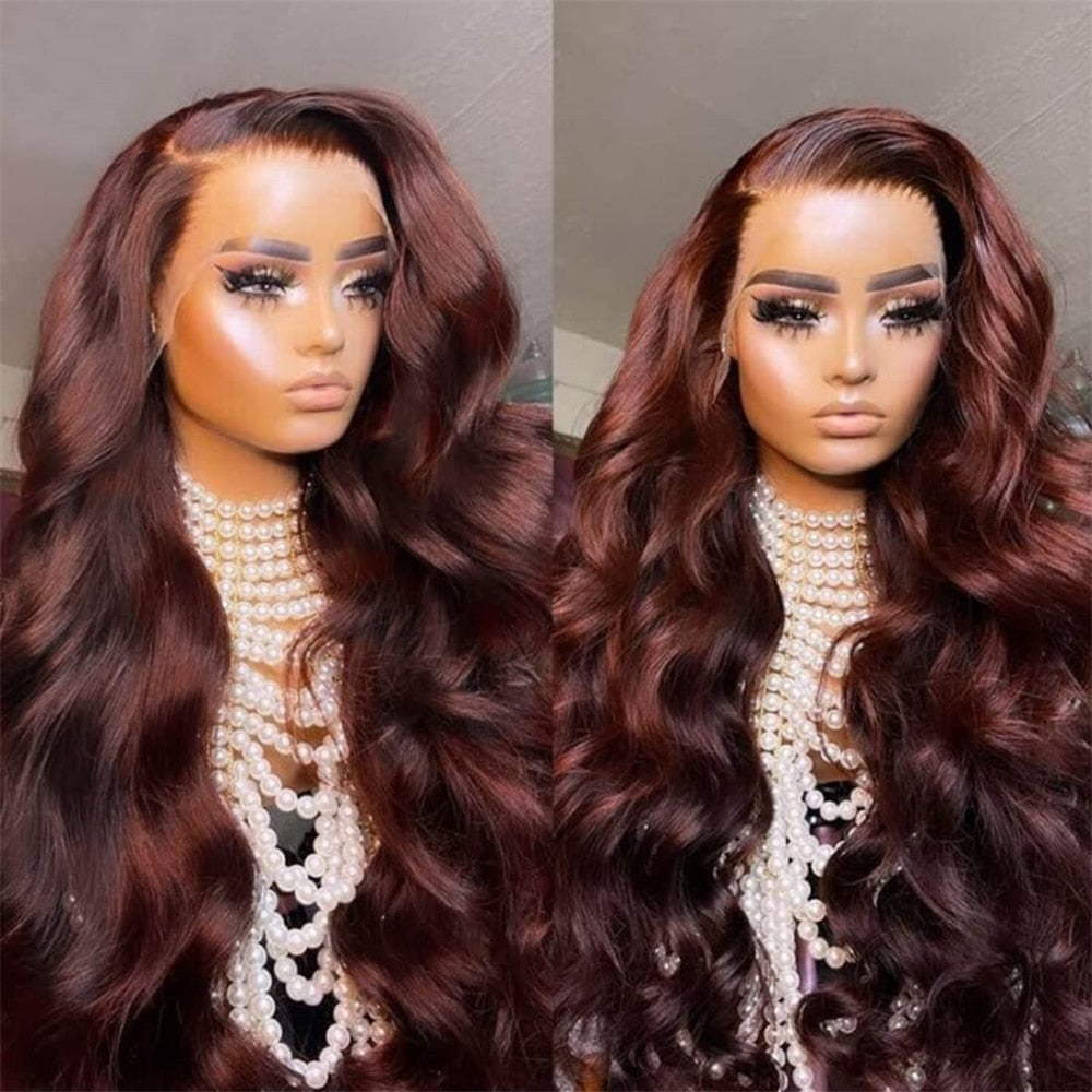 13x4 Reddish Brown Body Wave Lace Frontal Human Hair Wig